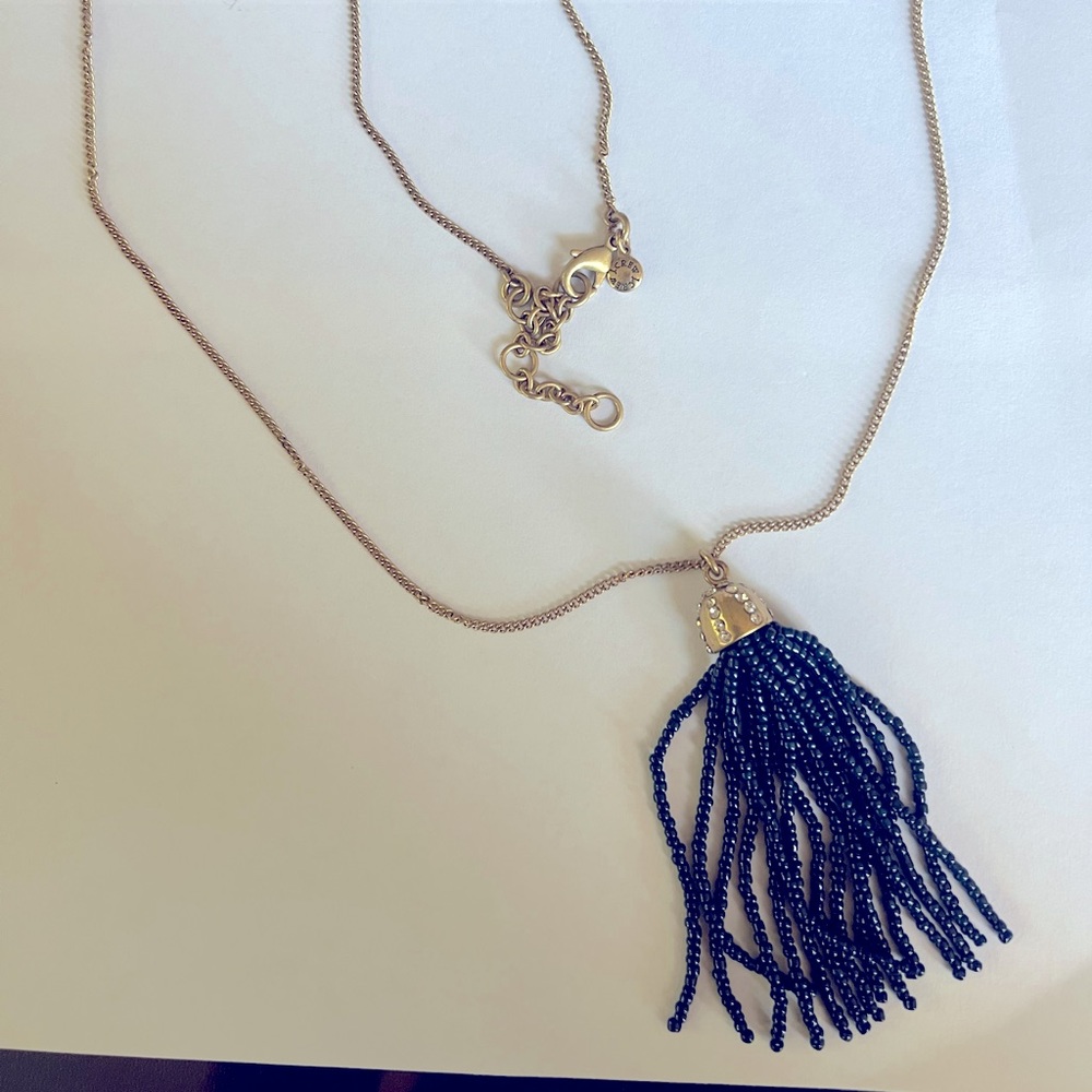 Long beaded blue necklace